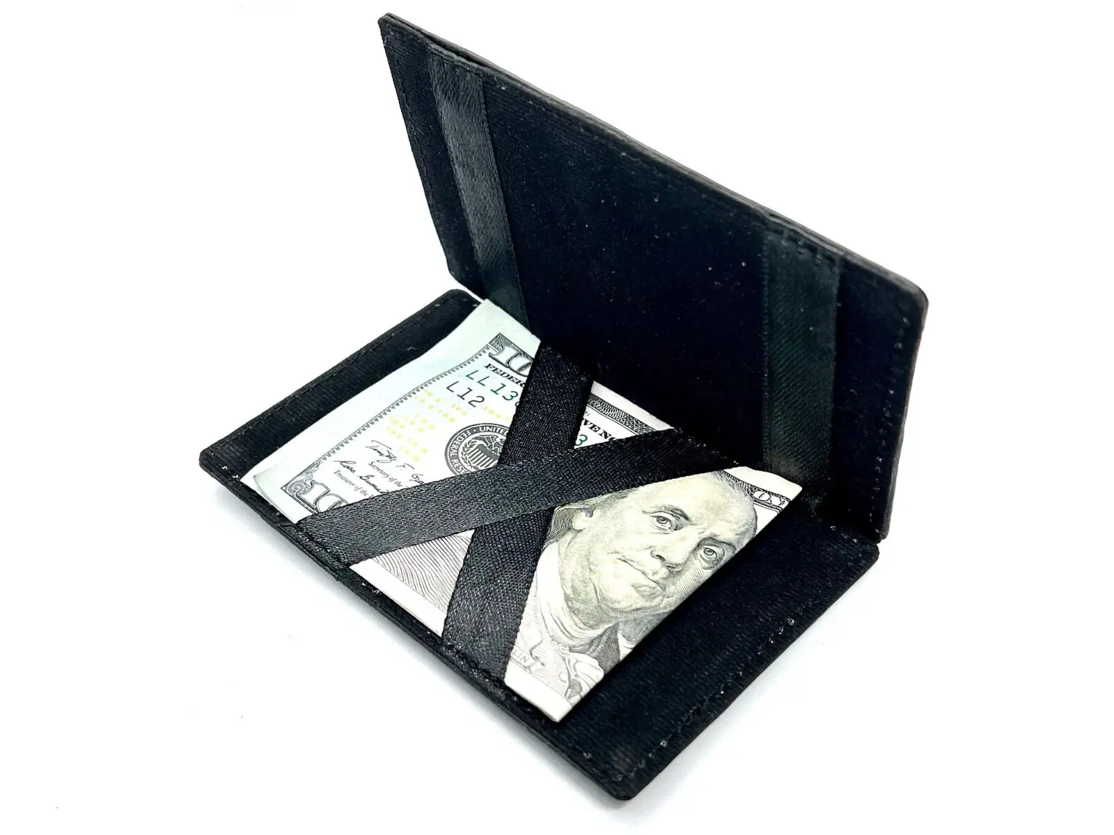 Black Genuine Leather Magic Wallet ID Card Bill Holder for Men Kids