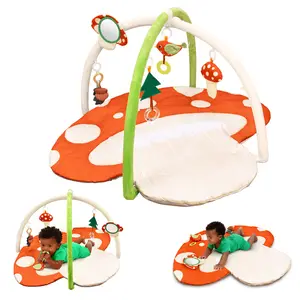 Baby Play Gym, 7-in-1 Thickened and Larger Activity Mat, Washable Baby Play Mat with Non Slip Bottom, Tummy Time Mat with 5 Detachable Toys for Motor Skills, Easy to Store - Mushroom, Perfect Gift for Baby Boys & Girls