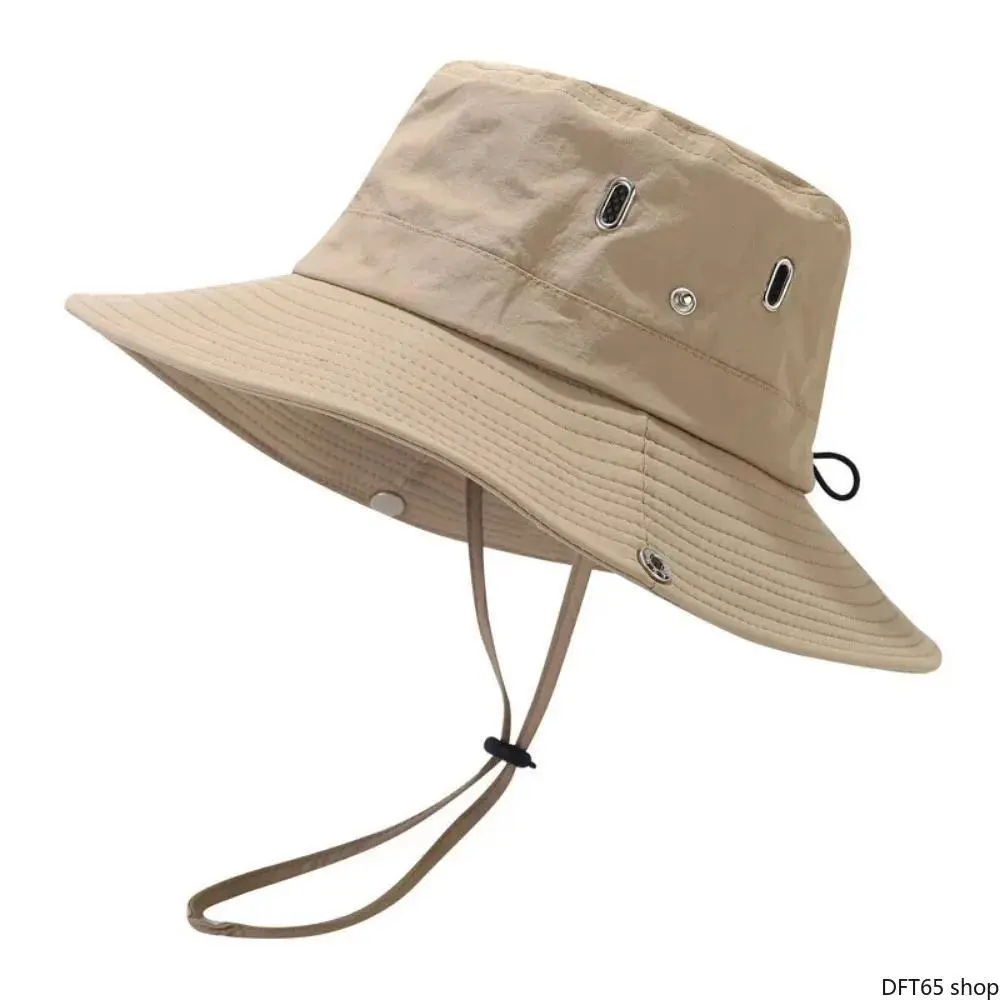 Men’s Wide Brim Outdoor Hiking Hat with Adjustable Chin Strap, Waterproof UV Protection Breathable Foldable Cap for Fishing and Camping