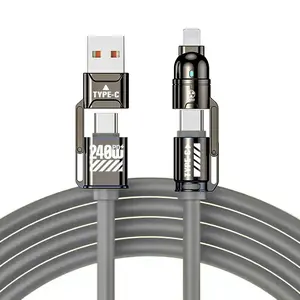 NAIDUN 4-in-1 Data Cable 240W High Power Durable Silicone Fast Charging Compatible with Apple & Android Devices 4-in-1 Design for Multiple Connections