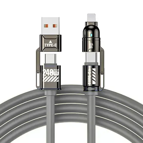 NAIDUN 4-in-1 Data Cable 240W High Power Durable Silicone Fast Charging Compatible with Apple & Android Devices 4-in-1 Design for Multiple Connections Cellphone Smartphone Electronic