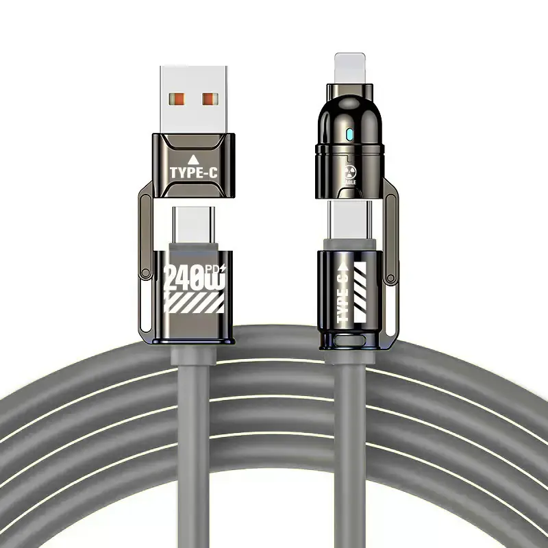 NAIDUN 4-in-1 Data Cable 240W High Power Durable Silicone Fast Charging Compatible with Apple & Android Devices 4-in-1 Design for Multiple Connections