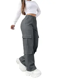 Pure Color Sporty Street Style Multi-Pocket Daily Casual Commuter Slimming Cargo Pants, Comfortable and Trendy Workwear