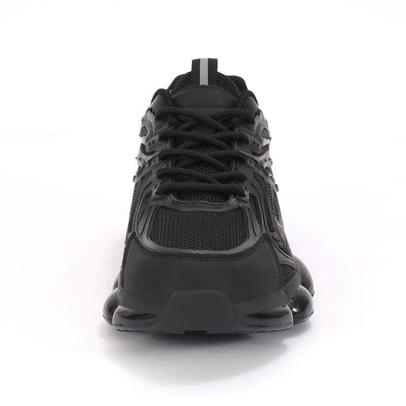 All Black Chunky Sneakers - Retro Tech-Style Cushioned Athletic Shoes, Unisex Streetwear Essential with Breathable Mesh & Bold Design