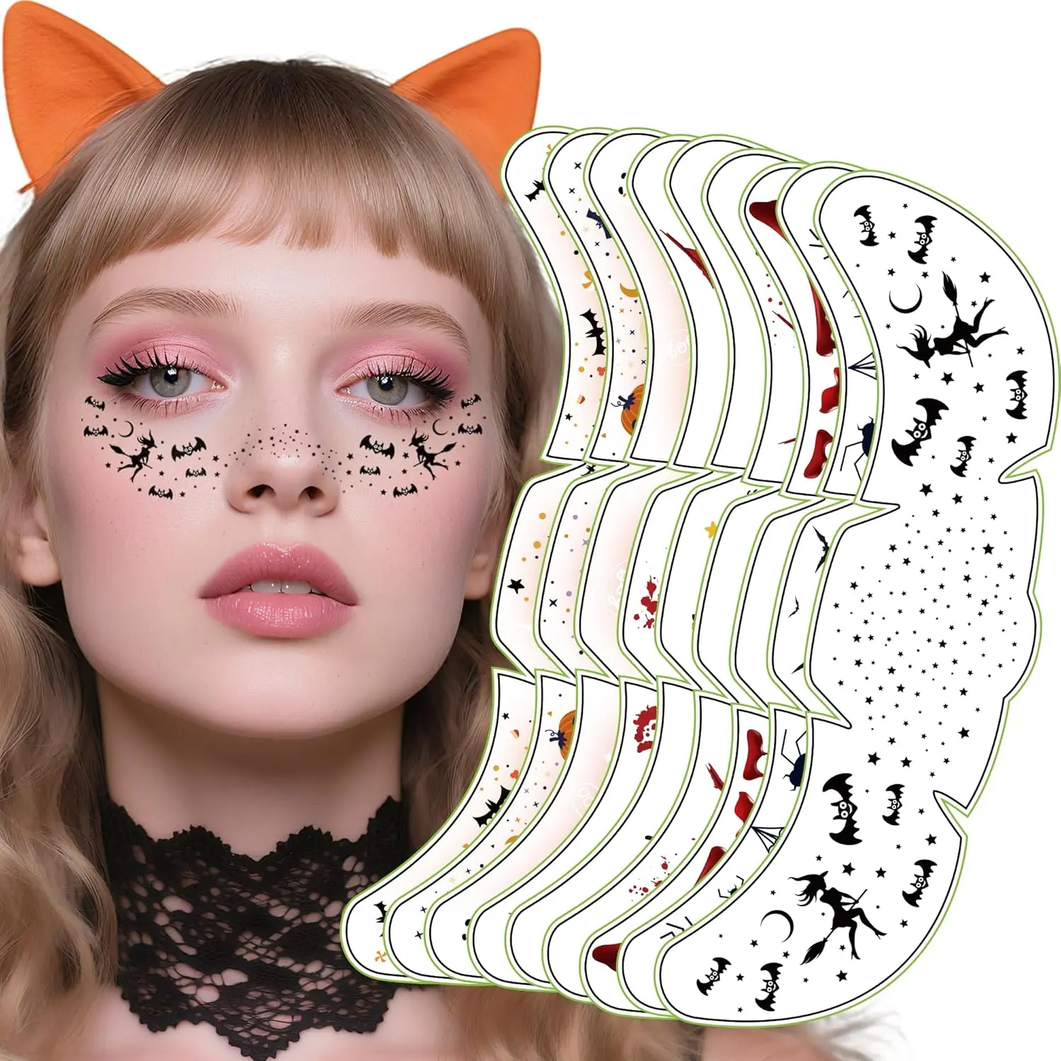 Halloween Party Favors - 9 Pack Black Bat Freckles Face Tattoos | Halloween Games Gifts Crafts Treats for Kids - Halloween Makeup Costumes Accessories Party Decorations Supplies for Women Adult 2026