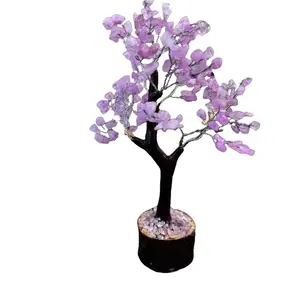Natural Gemstone Crystal Tree Feng Shui Decor - Ornaments Gift Decorative Wooden apache  gold