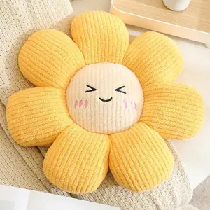45cm Sunflower Plant Plush Pillow Stuffed Eyes Closed Open Kawaii Emotion Face 7-petal Flower Seat Cushion Sofa Chair Bed Gift