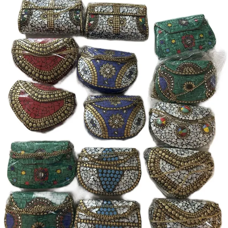 Indian handmade metal mosaic purse