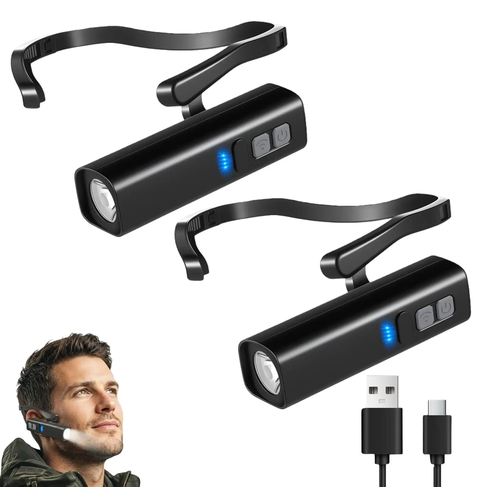 Lightweight Clip-On Headlamp, Hands-Free Ear-Worn USB Rechargeable Motion Sensor Flashlight for Running and Camping, Usb Rechargeable Flashlight
