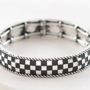 Checker Stretch Bracelet - Black and White Checker Pattern, Adjustable Fit, Stylish Accessory for Everyday Wear