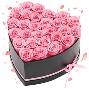 27 Preserved Roses in a Heart Shape Box - Eternal Flowers Immortal Bouquet in Pink, Long-Lasting Gift for Women, Wife, Mother, Anniversary, Valentine's Day, Birthday, Christmas Gift Idea