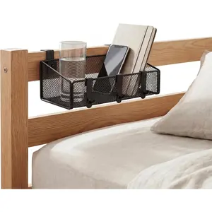 Bedside Shelf for Bed & Bunk Bed Storage Basket Office Cubical Wall Hanging Organizer - 5 Different Size Hooks - College Dorm Home Office Essentials for Phone,Book,Drink,Tissue (Black)