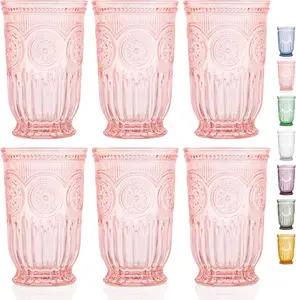 Pink Highball Tumblers set of 6  glassware pink drinking glasses for lovers of colored glassware and colorful drinking glasses