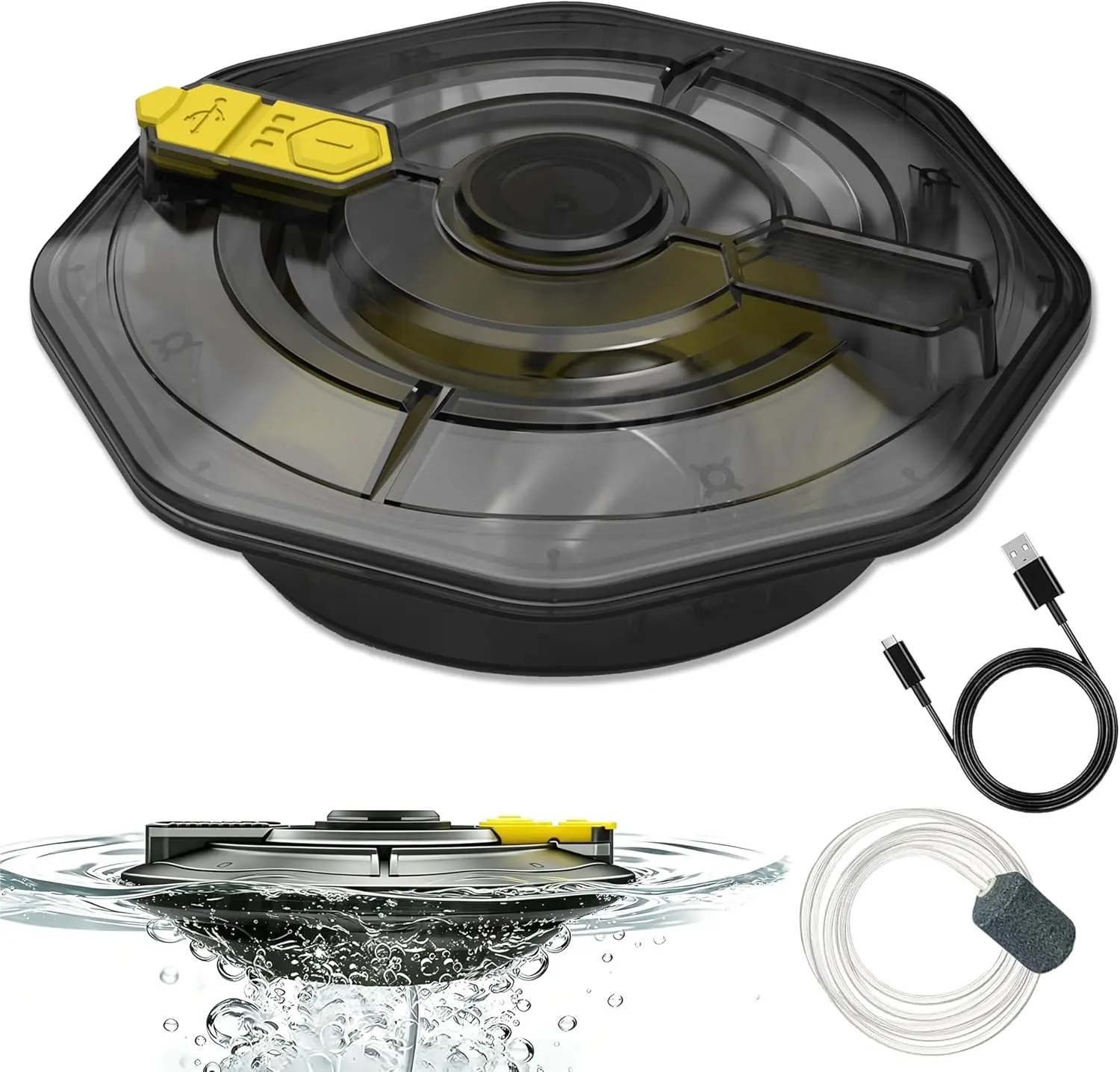 Rechargeable Floating Aerator Pump - IPX7 Waterproof Portable Bait Bucket Aerator, Live Bait Aerator for Fishing, 40H+ Battery for Power Outage, Fish Tank Bubbler for Live Minnows