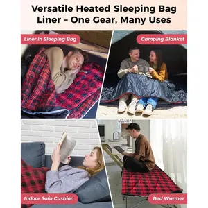 KingCamp 6 Heating Zones Heated Sleeping Bag Pad, 3s Heat-up Portable XL Sleeping Bag Liner for Cold Weather Camping, Hiking, Multi USB Power Supported, Compact Bag Included