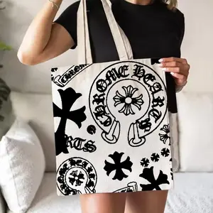 Brand Crossings Storage Bags Canvas Double-Sided Print Black and White Tote Bag Large Capacity Shoulder Students Festive Fashion Eco Outdoor Picnic Travel High Quality Shopping Handbag Machine Washable Fashionable Shopping Bag