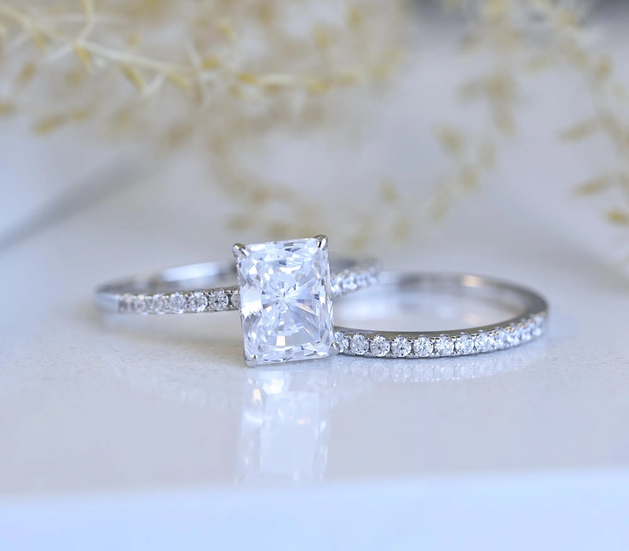Janefashions 3ct Radiant Cut Hidden Halo Engagement Ring Wedding Band Sterling Silver 3-12 S13946