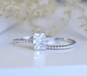 Janefashions 3ct Radiant Cut Hidden Halo Engagement Ring Wedding Band Sterling Silver 3-12 S13946