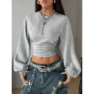 Women's Comfortable Basic Waist Cinching Sweatshirt, Casual Long Sleeve Top, Business Casual, Fall & Winter Fashion