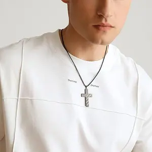 Black Cross Necklace for Men Stainless Steel Silver Plated American Flag Pendant Bible Verse Cross Necklaces Jewelry Gifts 24"(black) Modern Versatile Accessories