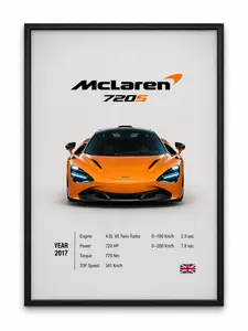 Mclaren 720s Poster Decor Luxury Print Wall Art | Decor With Black Frame | Gift for Car Lovers