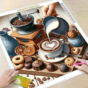 Coffee & Sweets Pattern DIY Diamond Arts Colorful Painting Kit without Frame, DIY 5D Diamond Arts Colorful Painting Kit, Wall Art Decor for Home, Diamond Painting Kits