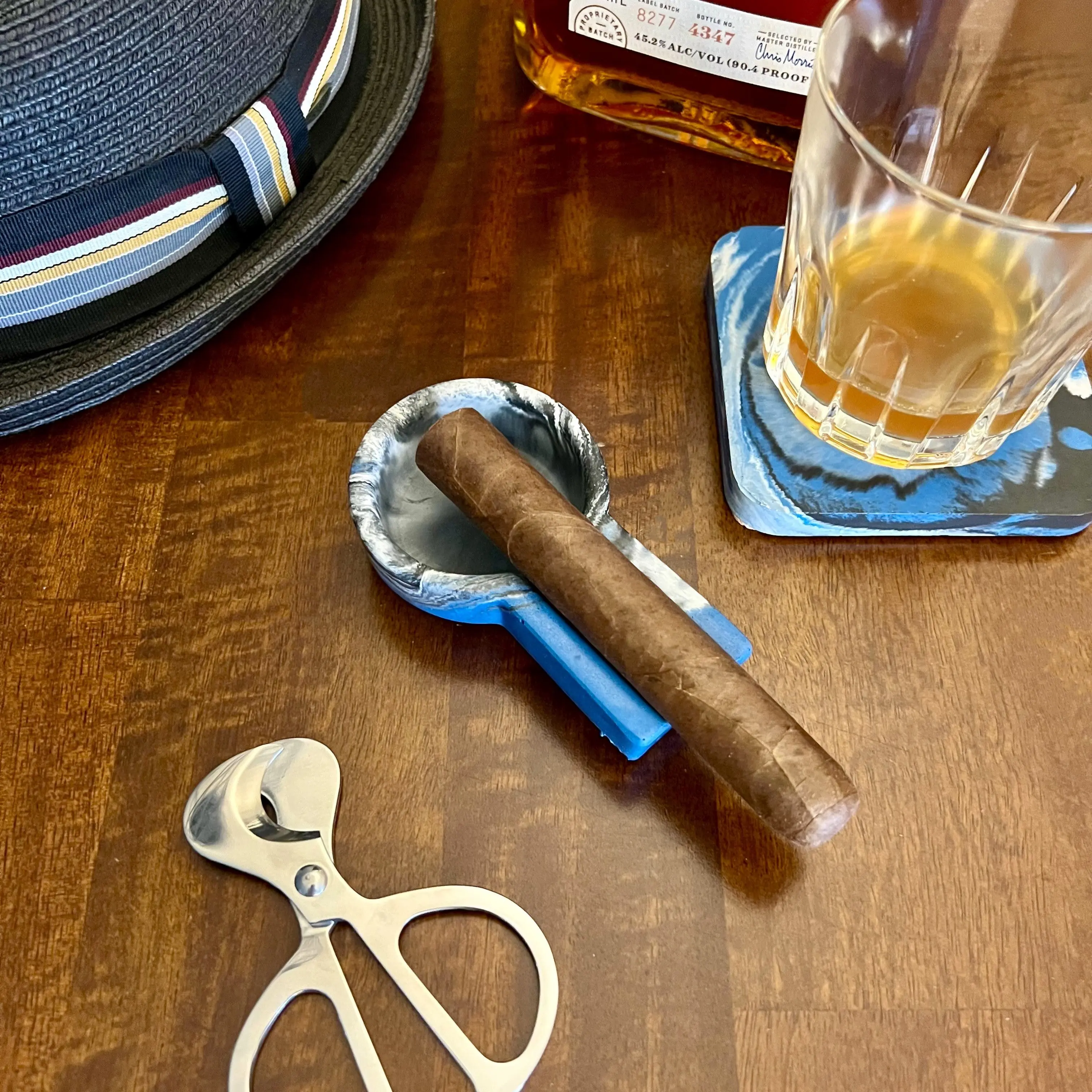 Blue Marbled Small Concrete Cigar Ashtray