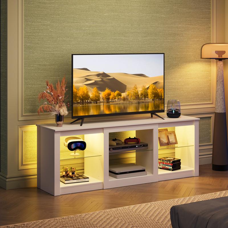 WLIVE LED TV Stand for 65 Inch TV, Modern Entertainment Center with Adjustable Glass Shelves & Customizable LED Lights, Sturdy Media Console for Living Room, Bedroom,Gaming