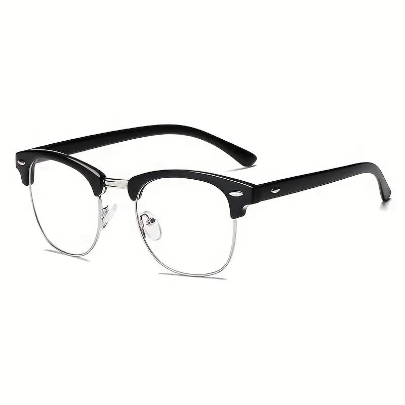 Unisex Rectangle Full Rim Blue Light Glasses, 2000s Modern Metal Frame, Lightweight Resin Lens Sports Eyewear for Office Use, Compatible with Smartphones-Tablets-Laptops