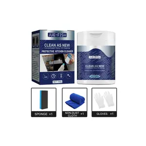 Jue-Fish Protective Kitchen Cleaner, Concentrated Heavy Oil Cleaning Powder, 100G, Including 1 Sponge, 1 Non-Dust Cloth, 1 Pairs of Gloves, Kitchen Cleaner, Household Cleaner, Easy to Use for Grease and Grime