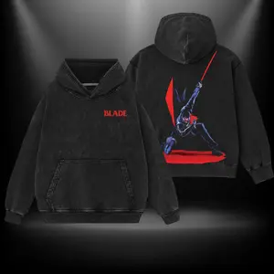 Blade MCU Hero Double Printed Oversize Hoodie Tshirt Acid Washed Tee TV Show Graphic Top Cotton Gift T-Shirt For Comic Lover, Gift T-Shirt For Movie Lover Men's Regular Fit Floral Print Tee streetwear