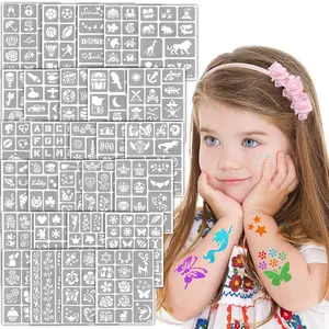 390 PCS Temporary Tattoo Stencils, Face and Body Paint Stencils Kit, Girl Boy Glitter Tattoos Stencils Pack for Kids School Show Birthdays Halloween Christmas Party Favor Supplies
