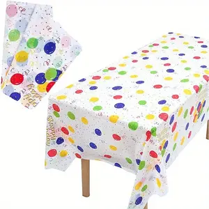 3pcs Packaging Happy Birthday Plastic Tablecloth, 54 inch x108 inch Rectangular Disposable Colorful balloon party tablecloth, Suitable for Birthday, Graduation, Wedding Decoration Tablecloth, Plastic Table Cover