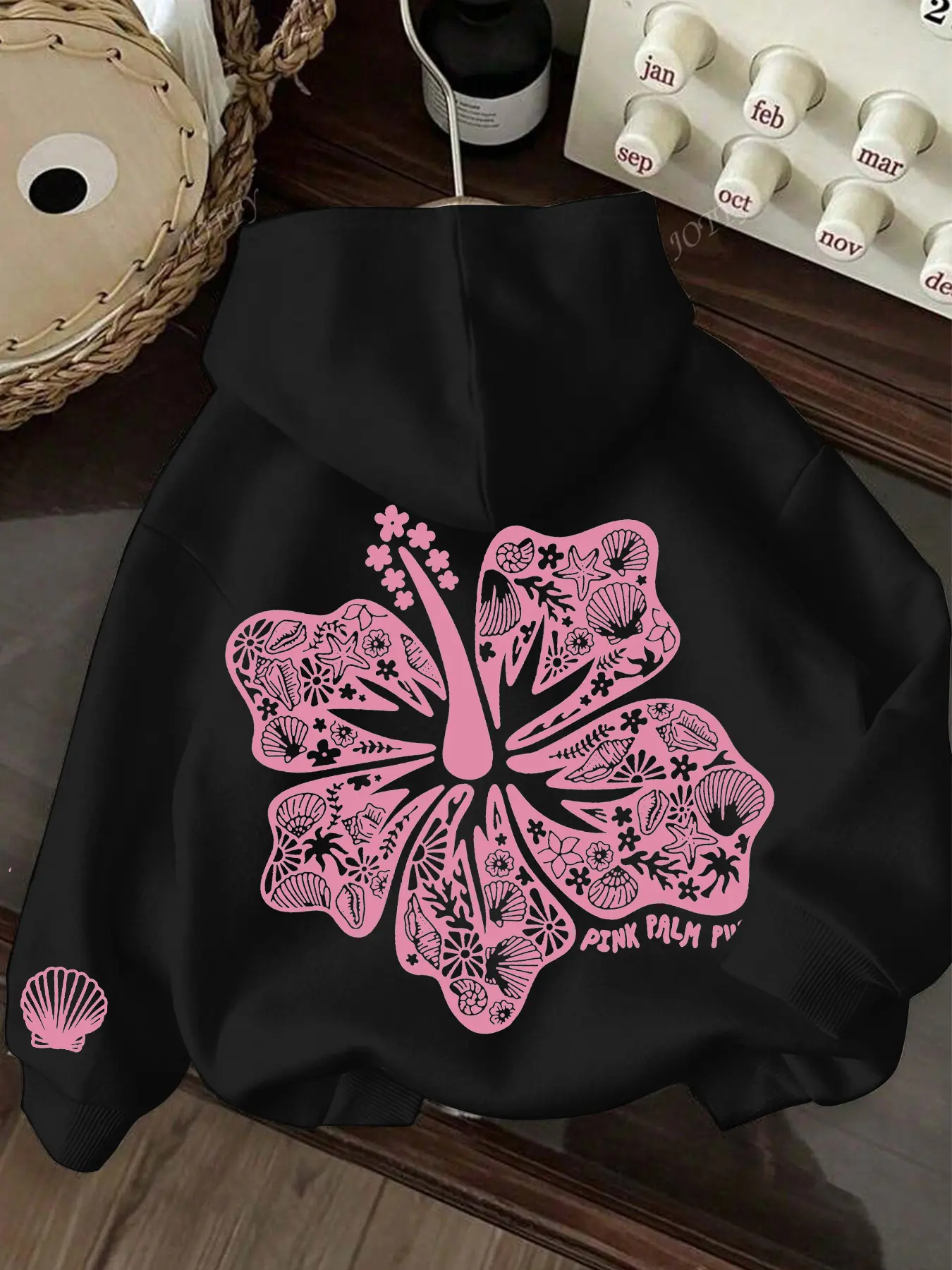Women's Fashion Hooded Sweatshirt, Floral Flower Coconut Tree Print, Loose Fit, Thick Knit Fabric, Casual Cozy Sweatshirt, Fall & Winter Casual Streetwear, Korean Style
