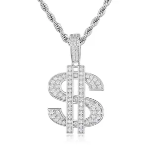 【#P227】dollar sign pendant UCCIYO S925 Sterling Silver Synthetic Moissanite Pendant Necklace for Women Men Hip Hop Jewelry Gift