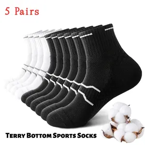 5 Pairs of Men's Professional Sports Socks, Medium TubeSweat-Absorbent, Breathable, Shockproof, Wear-Resistant,Suitable for Running, Basketball, Football, Marathon,Cotton and Polyester Fiber Blend Menswear EsportsActivewear Athletic Beige