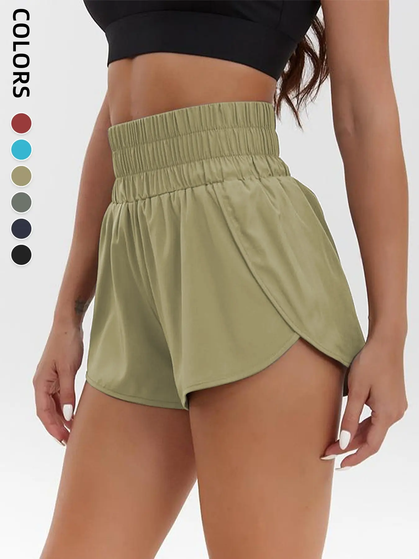 Women's Spring Summer Outdoor Sports Quick-Dry Split Hem Stretchy Athletic Wear Shorts, High-Waisted Slimming, Essential Cycling Pants, 5 Colors Available