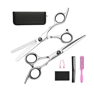Hair Cutting Kit for Home Use – 7PCS Stainless Steel Scissors Set with Thinning Shears, Comb, Accessories & Leather Case – Salon Tools for Men & Women
