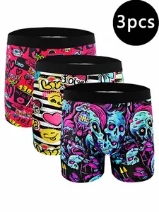 3-pack, men's underwear, printed design long men's underwear, boxer's too many underwear, suitable for all seasons, size S-XXL