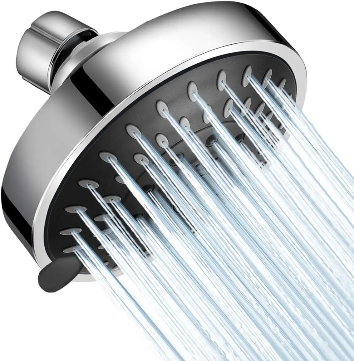 High Pressure Shower Head, 5 Spray Settings Fixed Shower Head, 4 Inch High Flow Showerhead with Adjustable Brass Ball Joint, Chrome, Pack of 1
