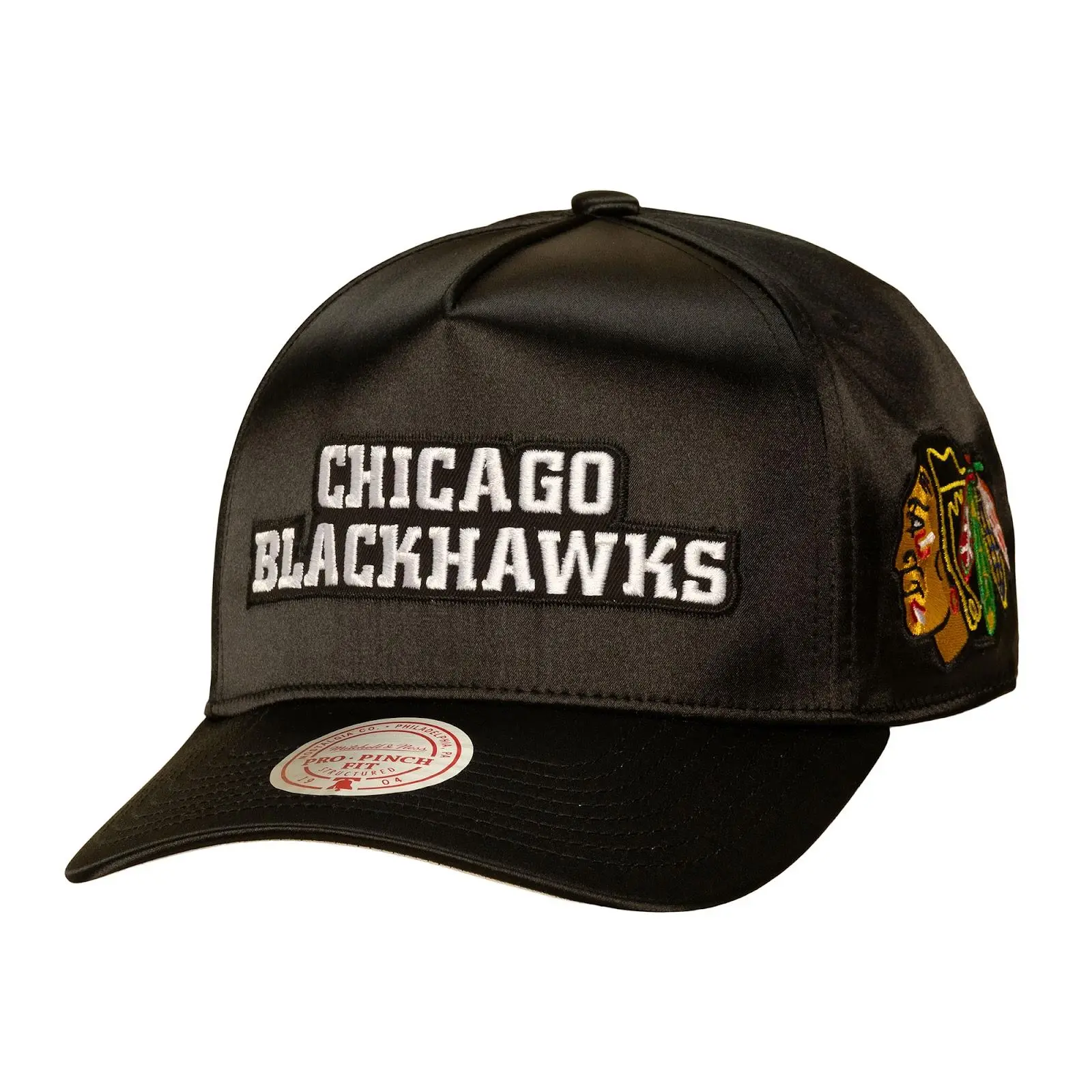 Chicago Blackhawks Black Zig Zag Satin Pro Pinch Snapback Hat NHL Throwback Cap Adjustable Fan Gear Mitchell & Ness