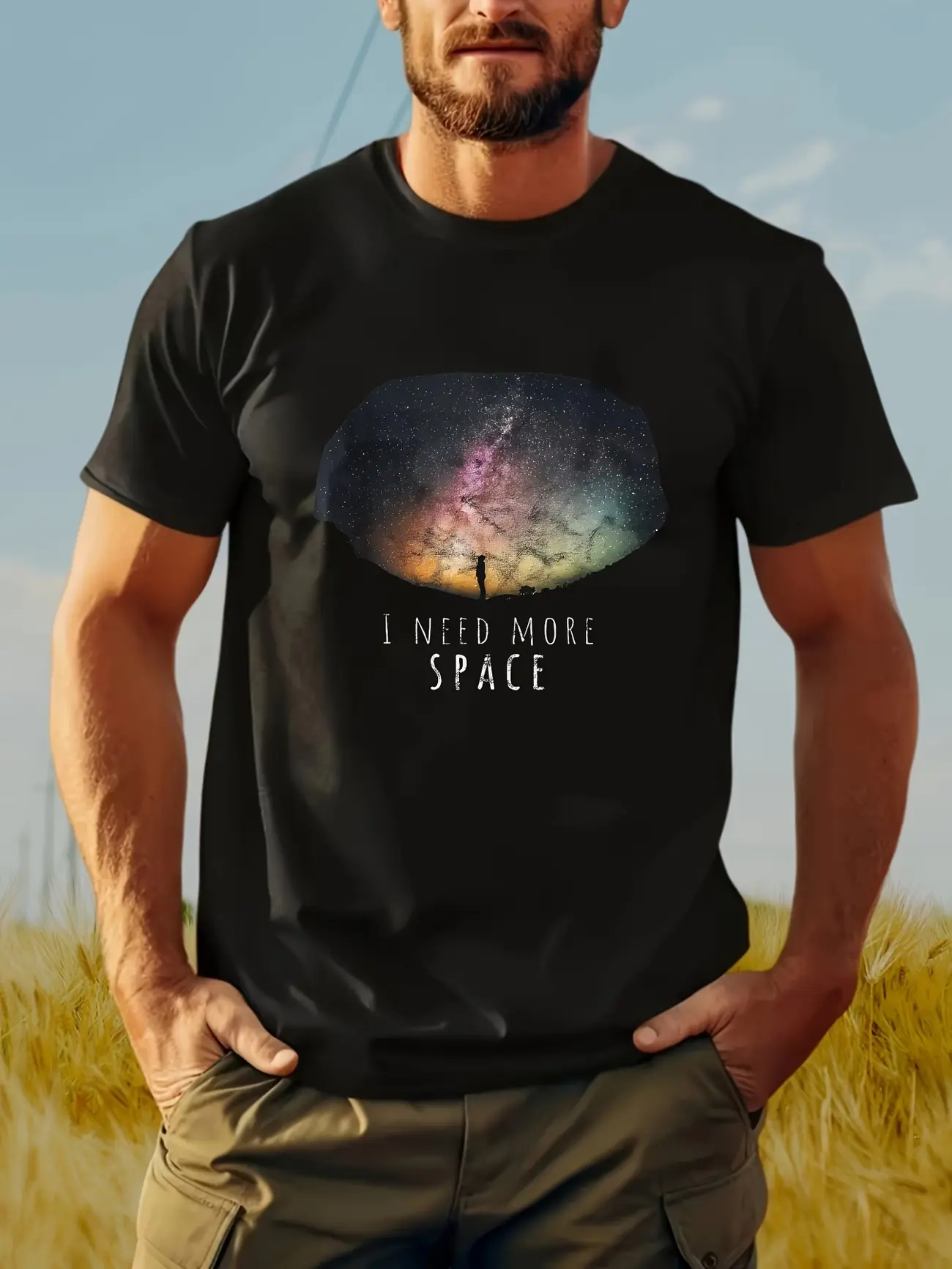 Men'S Funny Astronomy Space T-Shirt - Galaxy Print with I Need More Space Slogan - Black Cosmic Graphic Tee - Regular Fit Short Sleeve Shirt for Stargazing, Everyday