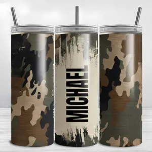Add Name 20 oz Skinny Tumbler Sublimation, Camo Tumbler Wrap, Woodland Camo, Camouflage Deer Duck Hunting