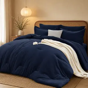 MUXHOMO Queen Comforter Set, All Season Ultra Soft Down Alternative Bedding - 3 Piece Lightweight Bed Set Includes 1 (90"x90") and 2 Pillow Shams (20"x26"), Navy Blue