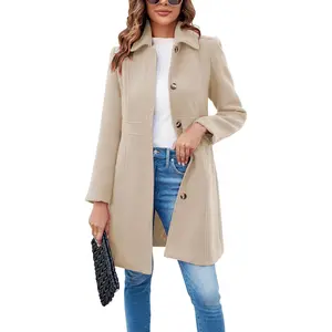 Imily Bela Women's Elegant Single Breasted Coat Long Sleeve Mid Winter Overcoat Work Office Pea Coat