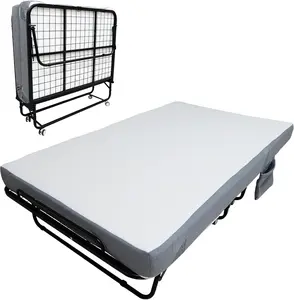 GAOMON Folding Bed with Mattress for Adults, 75" x 45" Folded Bed with 5" Memory Foam Mattress and Metal Frame for Guest Bedroom, Office, Space Saving Roll Away Beds on Wheels