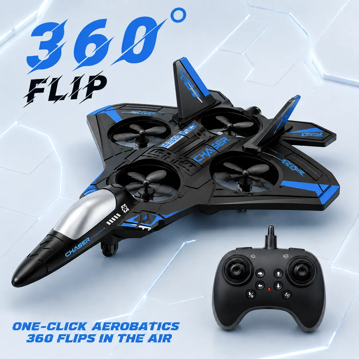 RC Fighter Jet Toy with LED Lights, 360° Flip, 1-Key Takeoff & Landing, Stable Hover Flying Aircraft for Kids Boys & Girls