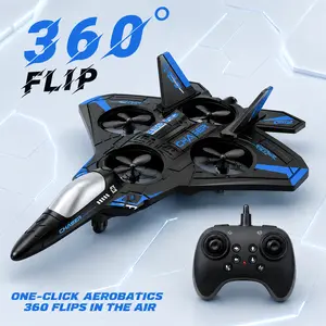 RC Fighter Jet Toy with LED Lights, 360° Flip, 1-Key Takeoff & Landing, Stable Hover Flying Aircraft for Kids Boys & Girls