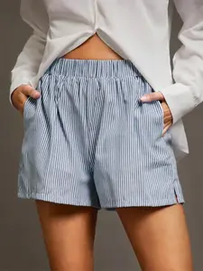 Women's Striped Print Drawstring Waist Shorts, Casual Comfy Wide Leg Shorts for Beach Vacation Holiday, Ladies Bottoms for Summer, Casual Fitted Shorts, Casual Fashion Shorts