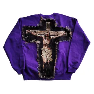 Jesus Tapestry Sweeater Patch Handmade Lagarme, Christian hoodie, Holy Comfy Menswear jesus Sweaters Tops